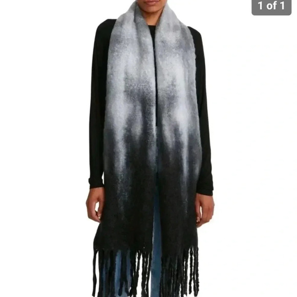 Steve Madden Accessories - Steve Madden Tie Dyed Scarf Fringe  Super Soft Long Scarf Black Gray Fleece
